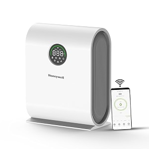 honeywell air purifier for home 4-stage filtration covers 589 sqfth13 hepa wifi appampvoice control filter life upto 9000 hrs removes 9999 pm25 aqi led display white - air touch v5