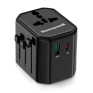 honeywell new launch universal travel adapter 38w 3-in-1 fast charging universal socket typec usba worldwide wall charger for euusuk amp cnaus devices 3yr manufacturer warranty