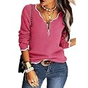 Hongqizo Womens V Neck Sweater Half Zip Stripe Jumper Pullover Knit Tops