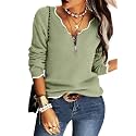 Hongqizo Womens V Neck Sweater Half Zip Stripe Jumper Pullover Knit Tops