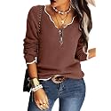 Hongqizo Womens V Neck Sweater Half Zip Stripe Jumper Pullover Knit Tops