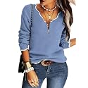 Hongqizo Womens V Neck Sweater Half Zip Stripe Jumper Pullover Knit Tops