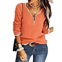 Hongqizo Womens V Neck Sweater Half Zip Stripe Jumper Pullover Knit Tops