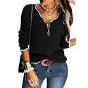 Hongqizo Womens V Neck Sweater Half Zip Stripe Jumper Pullover Knit Tops