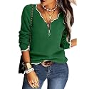 Hongqizo Womens V Neck Sweater Half Zip Stripe Jumper Pullover Knit Tops