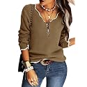 Hongqizo Womens V Neck Sweater Half Zip Stripe Jumper Pullover Knit Tops