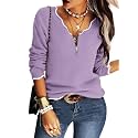 Hongqizo Womens V Neck Sweater Half Zip Stripe Jumper Pullover Knit Tops