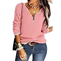 Hongqizo Womens V Neck Sweater Half Zip Stripe Jumper Pullover Knit Tops