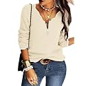 Hongqizo Womens V Neck Sweater Half Zip Stripe Jumper Pullover Knit Tops