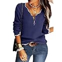Hongqizo Womens V Neck Sweater Half Zip Stripe Jumper Pullover Knit Tops