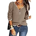 Hongqizo Womens V Neck Sweater Half Zip Stripe Jumper Pullover Knit Tops