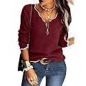 Hongqizo Womens V Neck Sweater Half Zip Stripe Jumper Pullover Knit Tops