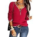 Hongqizo Womens V Neck Sweater Half Zip Stripe Jumper Pullover Knit Tops