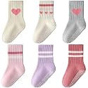 HONGTEYA 6 Pack Baby Toddler Grip Socks with Non-Slip Stripe Grippy Crew Socks for Boys Girls Kids Seamless Toe 1-8 Years