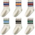 HONGTEYA 6 Pack Baby Toddler Grip Socks with Non-Slip Stripe Grippy Crew Socks for Boys Girls Kids Seamless Toe 1-8 Years