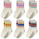 HONGTEYA 6 Pack Baby Toddler Grip Socks with Non-Slip Stripe Grippy Crew Socks for Boys Girls Kids Seamless Toe 1-8 Years