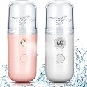 Honoson 2 Pack Nano Facial Mister Spray Bottle Handheld Humidifier Portable Face Mister for Eyelash Extensions USB Rechargeable 1 oz Mini Skin Care Machine for Daily Makeup(Coral Orange and White)