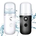 Honoson 2 Pack Nano Facial Mister Spray Bottle Handheld Humidifier Portable Face Mister for Eyelash Extensions USB Rechargeable 1 oz Mini Skin Care Machine for Daily Makeup(Black and White)