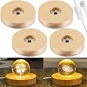 Honoson 4 Pcs LED Light Base - Wooden LED Base for Crystal Wood Light Display for Glass Art Lighted Stand for 3D Glass Resin Art(Round)