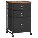 HOOBRO 3-Drawer Mobile File Cabinet, Vertical Filing Cabinet, Office Cabinet, Filing Cabinet for Home Office, Rolling Printer Stand, for A4/Letter-Sized Files, Black and Rustic Brown BFK30WJ01