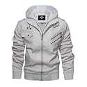 HOOD CREW Men’s Casual Stand Collar PU Faux Leather Zip-Up Motorcycle Bomber Jacket With a Removable Hood
