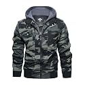 HOOD CREW Men’s Casual Stand Collar PU Faux Leather Zip-Up Motorcycle Bomber Jacket With a Removable Hood