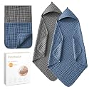 Hooded Baby Towels for Newborn 2 Pack 32x32 Inch Muslin Cotton Baby Bath Towel and 2 Pack Washcloths for Babies, Infant, Toddler and Kids, Soft and Absorbent Newborn Essential(Grey and Blue)