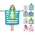 growell Hooded Kids Beach Towels - Toddler Bath Towel Girls Boys Swim Cover-ups for Ages 4 to 10 Kids Pool Towels Quick Dry Lightweight Soft Microfiber Poncho 30x30 with Bag (Dinosaur Green)