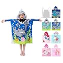 growell Hooded Kids Beach Towels - Toddler Bath Towel Girls Boys Swim Cover-ups for Ages 4 to 10 Kids Pool Towels Quick Dry Lightweight Soft Microfiber Poncho 30x30 with Bag (Navy Sharks)