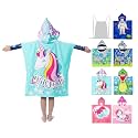 growell Hooded Kids Beach Towels - Toddler Bath Towel Girls Boys Swim Cover-ups for Ages 4 to 10 Kids Pool Towels Quick Dry Lightweight Soft Microfiber Poncho 30x30 with Bag (Aqua Unicorn)
