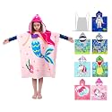 growell Hooded Kids Beach Towels - Toddler Bath Towel Girls Boys Swim Cover-ups for Ages 4 to 10 Kids Pool Towels Quick Dry Lightweight Soft Microfiber Poncho 30x30(Pink Mermaid)
