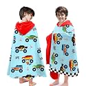 Hooded Towels for Kids -Monster Toddler Beach Towel- Super Absorbent & Quick Dry 100% Cotton 30x50 Inch - to Kid Ages 3-10-Truck Cars Swim Towels