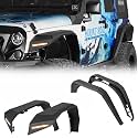 Hooke Road JK 8.7" Wide Flat Fender Flares Kit for 2007-2018 Jeep Wrangler JK & Unlimited 2/4 Doors, 4PCS Off-road Fenders w/Lights