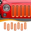 Hoolcar Front Grill Mesh Inserts Clip-in Honeycomb Grille Guard Cover Fit for Jeep Wrangler JK JKU 2007-2017, Exterior Accessories, Orange