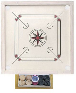 hooma 32 inch matte finish wooden pocket carrom with coins striker and carrom powder 82 cm carrom board multicolor