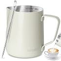 HOOMIL Milk Frothing Pitcher, 12oz, 304 Stainless Steel - Matte White