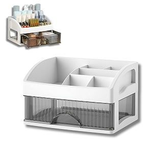 hoopvool countertop organizer with drawers plastic storage for makeup brushhair accessoriesjewelryskincare vanity display skin care products office desk organizer white layer-1