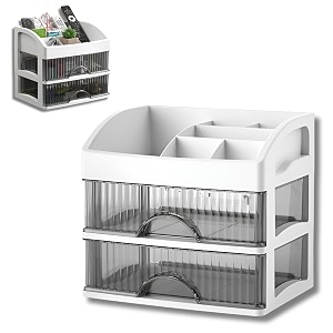 hoopvool countertop organizer with drawers plastic storage for makeup brushhair accessoriesjewelryskincare vanity display skin care products office desk organizer white layer-2