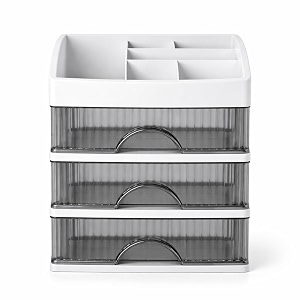 hoopvool countertop organizer with drawers plastic storage for makeup brushhair accessoriesjewelryskincare vanity display skin care products office desk organizer white layer-3