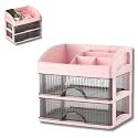 HoopVool® Countertop Organizer with Drawers Plastic Storage for Makeup Brush,Hair Accessories,Jewelry,Skincare Vanity Display, Skin Care Products, Office Desk Organizer (Pink, Layer-2)