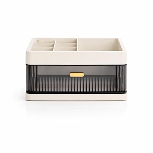 hoopvool countertop organizer with drawers plastic storage for makeup brushhair accessoriesjewelryskincare vanity display skin care products office desk organizer cream-2 layer-1