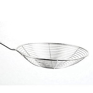 jhara for frying  puri strainer  steel deep fry jhara mesh laddle  jharni wire skimmer with handle for perfect oil extraction - 14 cm