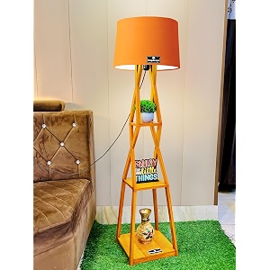 antique wooden corner design floor lamp for living room home decoration pack of lamp in orange shade