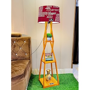 antique wooden corner design floor lamp for living room home decoration pack of lamp in maroon english shade