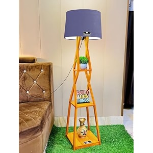 antique wooden corner design floor lamp for living room home decoration pack of lamp in grey shade