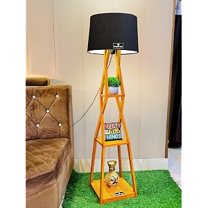 antique wooden corner design floor lamp for living room home decoration pack of lamp in black shade