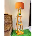 Antique Wooden Corner Design Floor Lamp for Living Room, Home Decoration, Pack of Lamp In Orange Shade