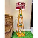 Antique Wooden Corner Design Floor Lamp for Living Room, Home Decoration, Pack of Lamp In Maroon English Shade