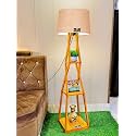 Antique Wooden Corner Design Floor Lamp for Living Room, Home Decoration, Pack of Lamp in Jute Shade