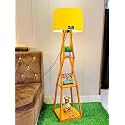 Antique Wooden Corner Design Floor Lamp for Living Room, Home Decoration, Pack of Lamp In Yellow Shade